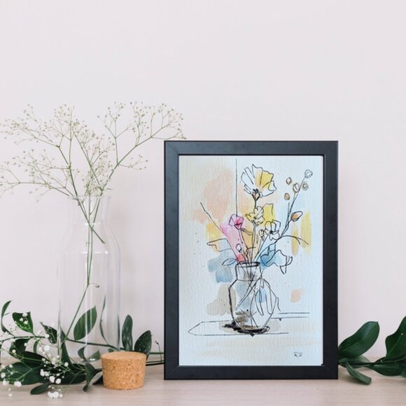 Original Painting Floral in Vase Wall Art Decor - Picture 2 of 2